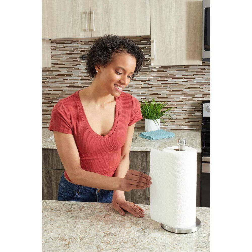 None Free Standing Stainless Steel Paper Towel Holder with Weighted Base