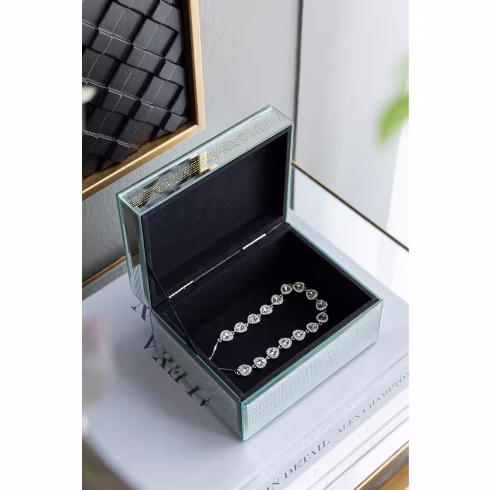Afoxsos 9.70 in. x 6.80 in. x 5.00 in. MDF+Glass Jewelry Storage Box