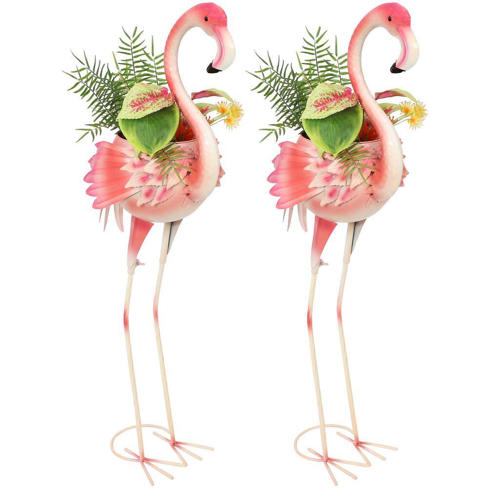 Sunnydaze Decor Flamingo Metal Outdoor Garden Statue (Set of 2)