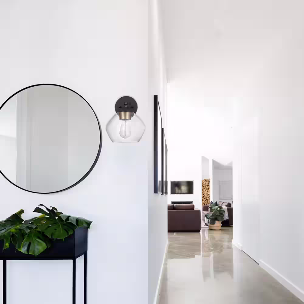 Globe Electric Harrow 1-Light Matte Black Wall Sconce with Clear Glass Shade