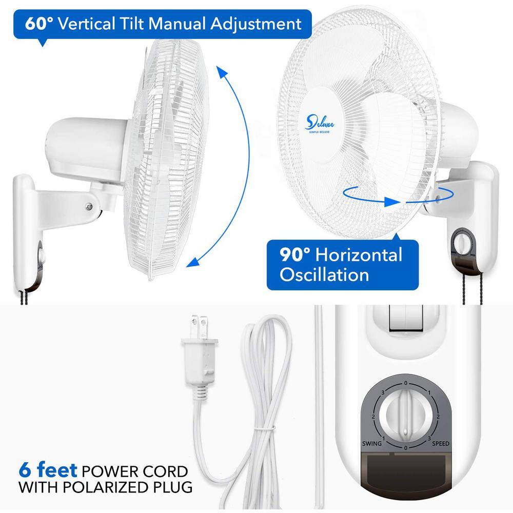 None 16 in. 3-Speed Mounted Wall Fan with Adjustable Tilt in White
