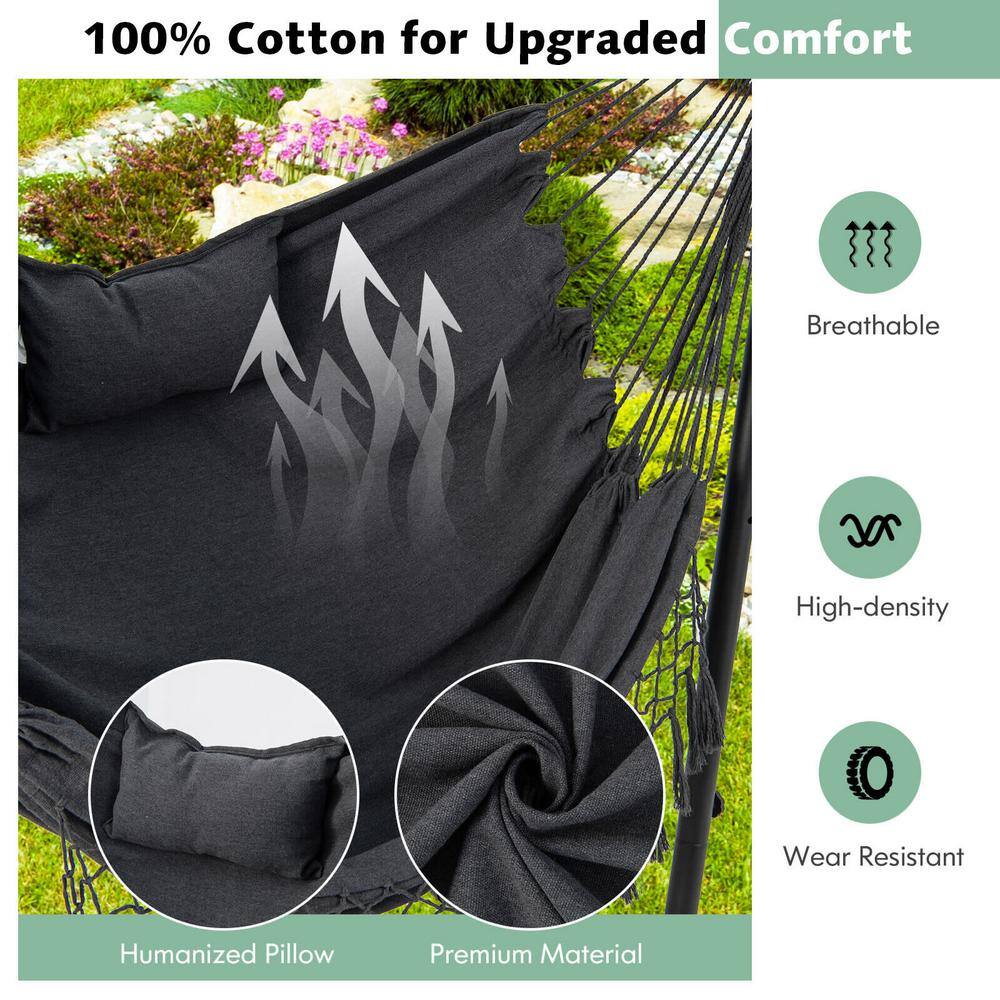 ANGELES HOME 5 ft. Free Standing Height Adjustable Hammock Chair with Phone Holder and Side Pocket in Gray
