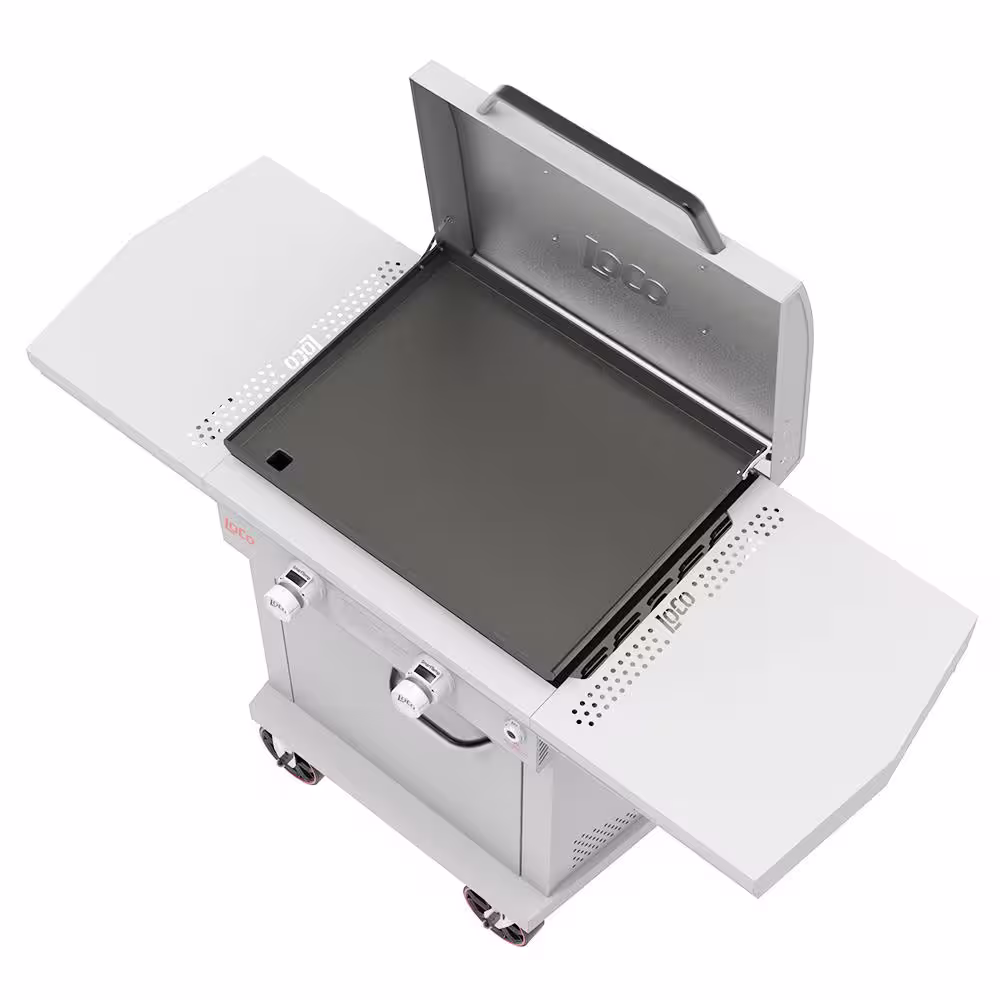LOCO Series II 26 in. 2-Burner Propane SmartTempâ?Flat Top Grill / Griddle in Chalk Finish with Enclosed Cart and Hood
