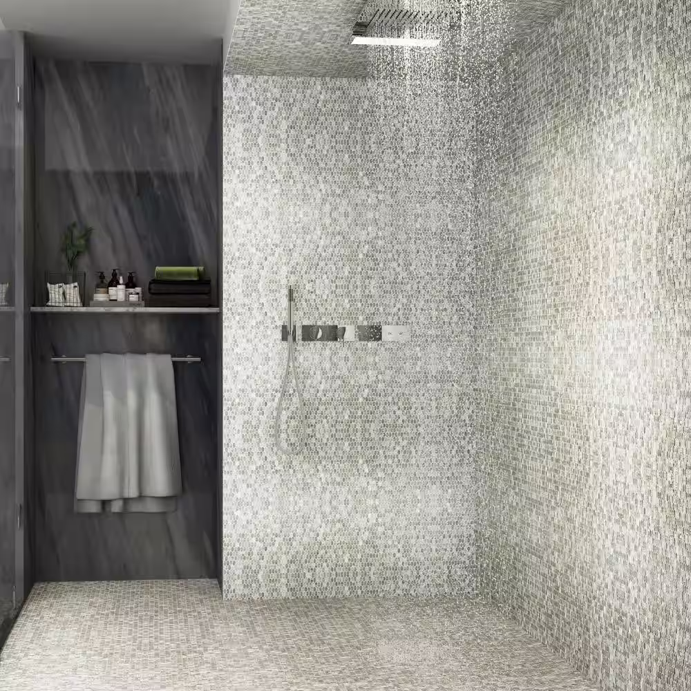 Ivy Hill Tile Glimmer Iridescent Mist 11.61 in. x 11.73 in. Polished Glass Wall Mosaic Tile (0.94 sq. ft./Each)