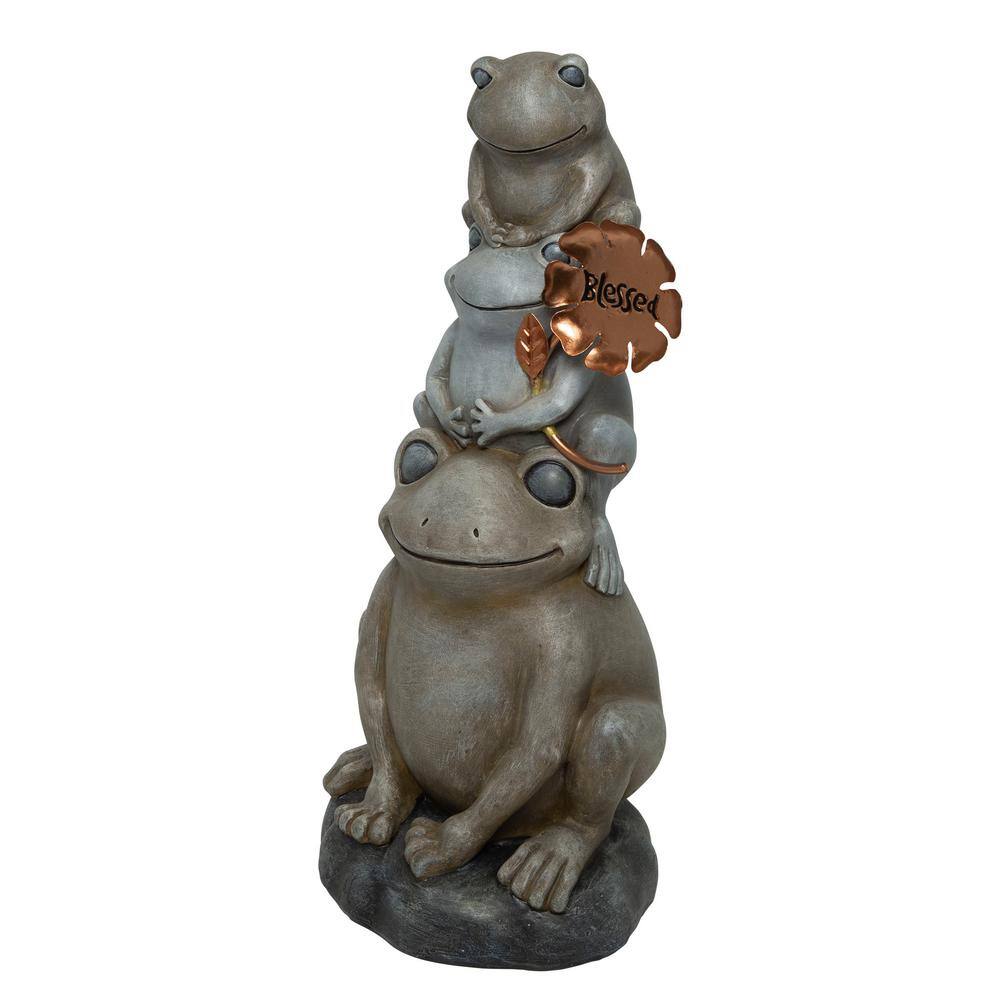 Alpine Corporation 18 in. H Stacked Frogs with Flower Indoor/Outdoor Decorative Garden Statue