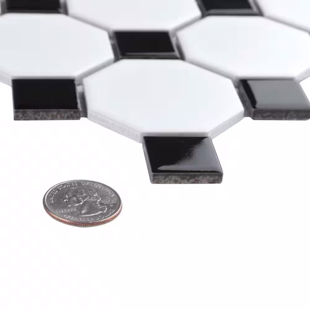 Merola Tile Metro Octagon Matte White with Black Dot 11-1/2 in. x 11-1/2 in. Porcelain Mosaic Tile (9.4 sq. ft./Case)