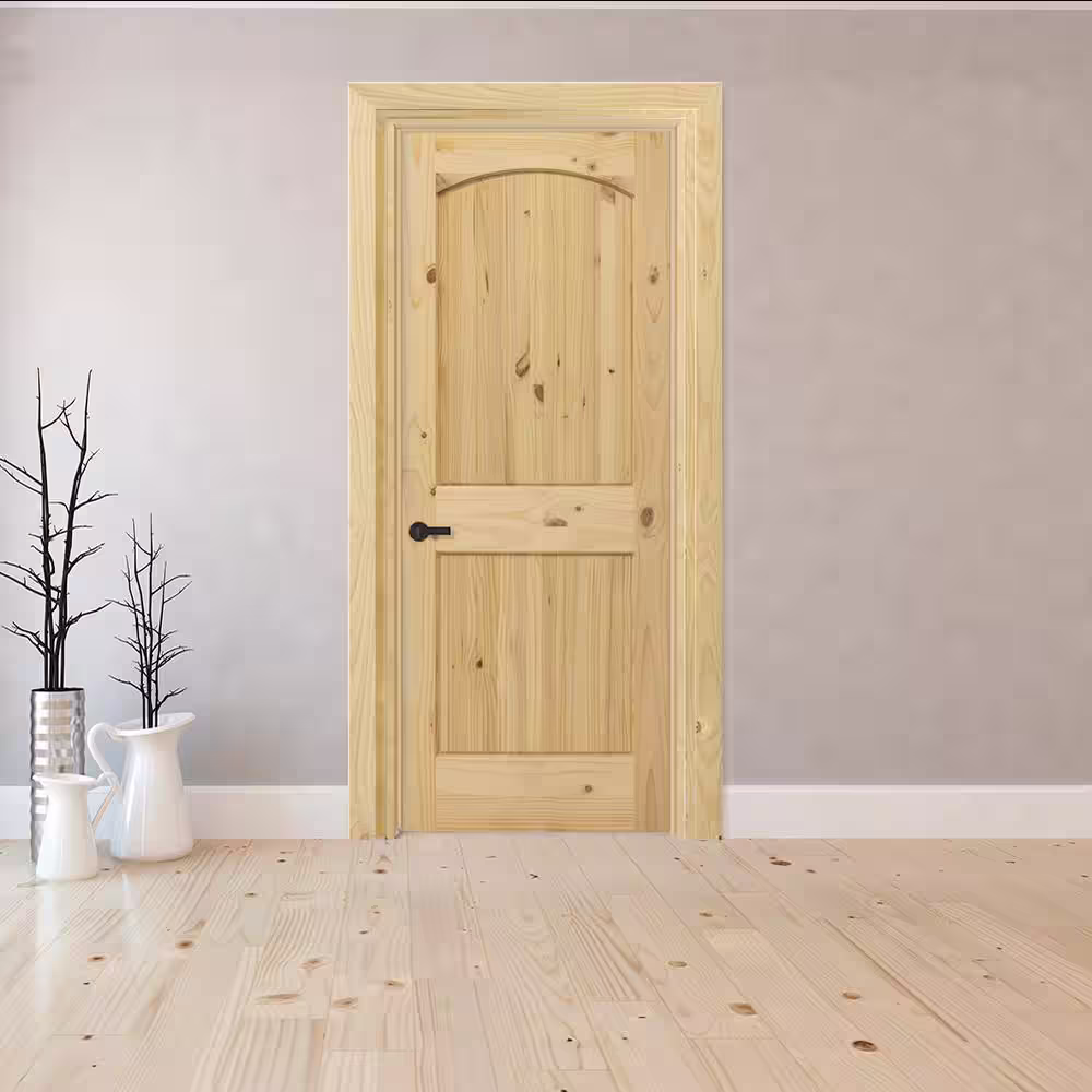 Steves & Sons 32 in. x 80 in. 2-Panel Archtop Right-Hand Unfinished Knotty Pine Wood Single Prehung Interior Door with Bronze Hinges