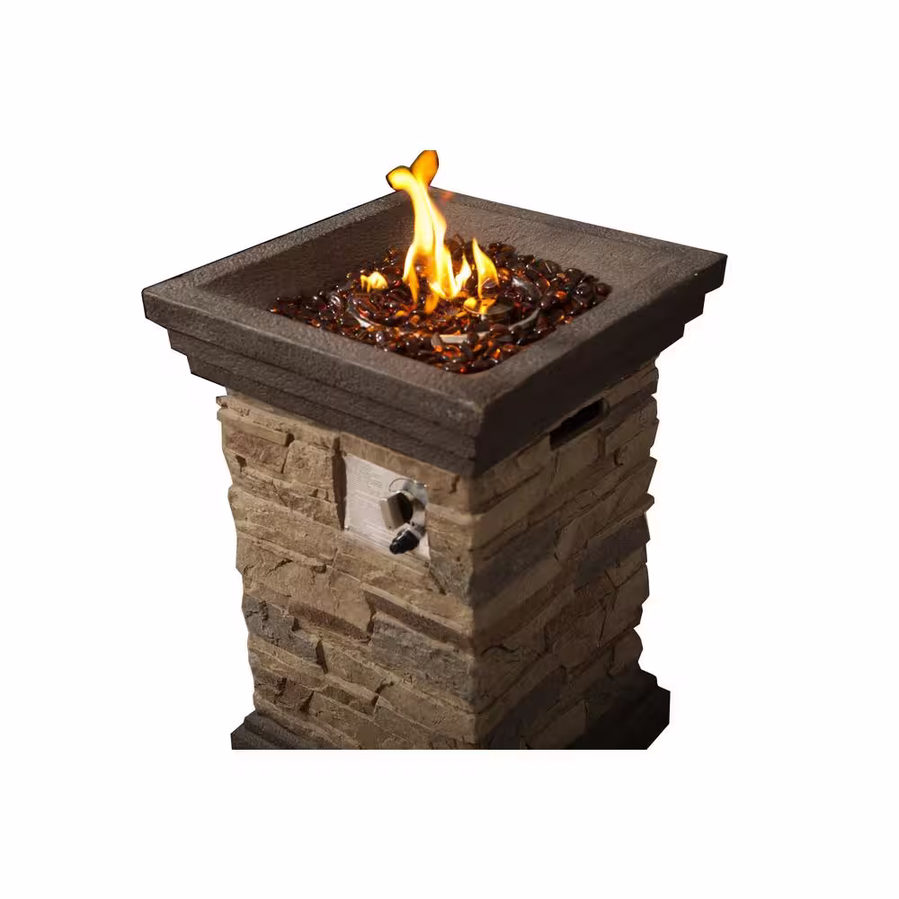 Teamson Home 20 in. Outdoor Square Slate Rock Gas Fire Pit
