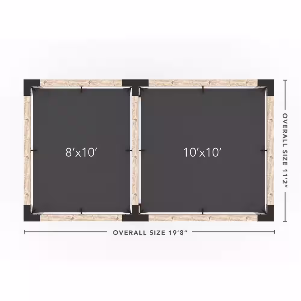TOJA GRID 10 ft. L x 18 ft. W Double Wall Mount Pergola Kit with 2 Crimson Shade Sails, 6x6 Wood