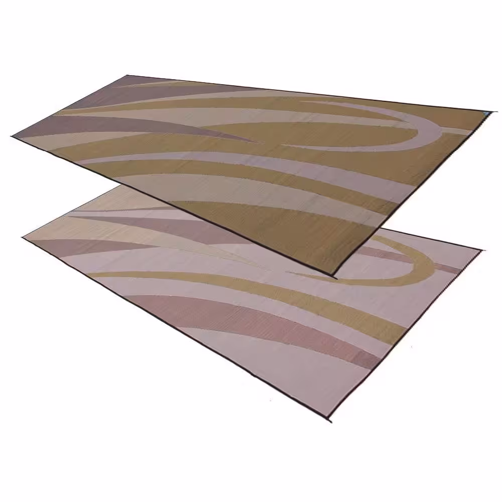 Stylish Camping 8 ft. x 20 ft. Graphic Brown/Gold Polypropylene Reversible Outdoor Camping Patio RV Mat