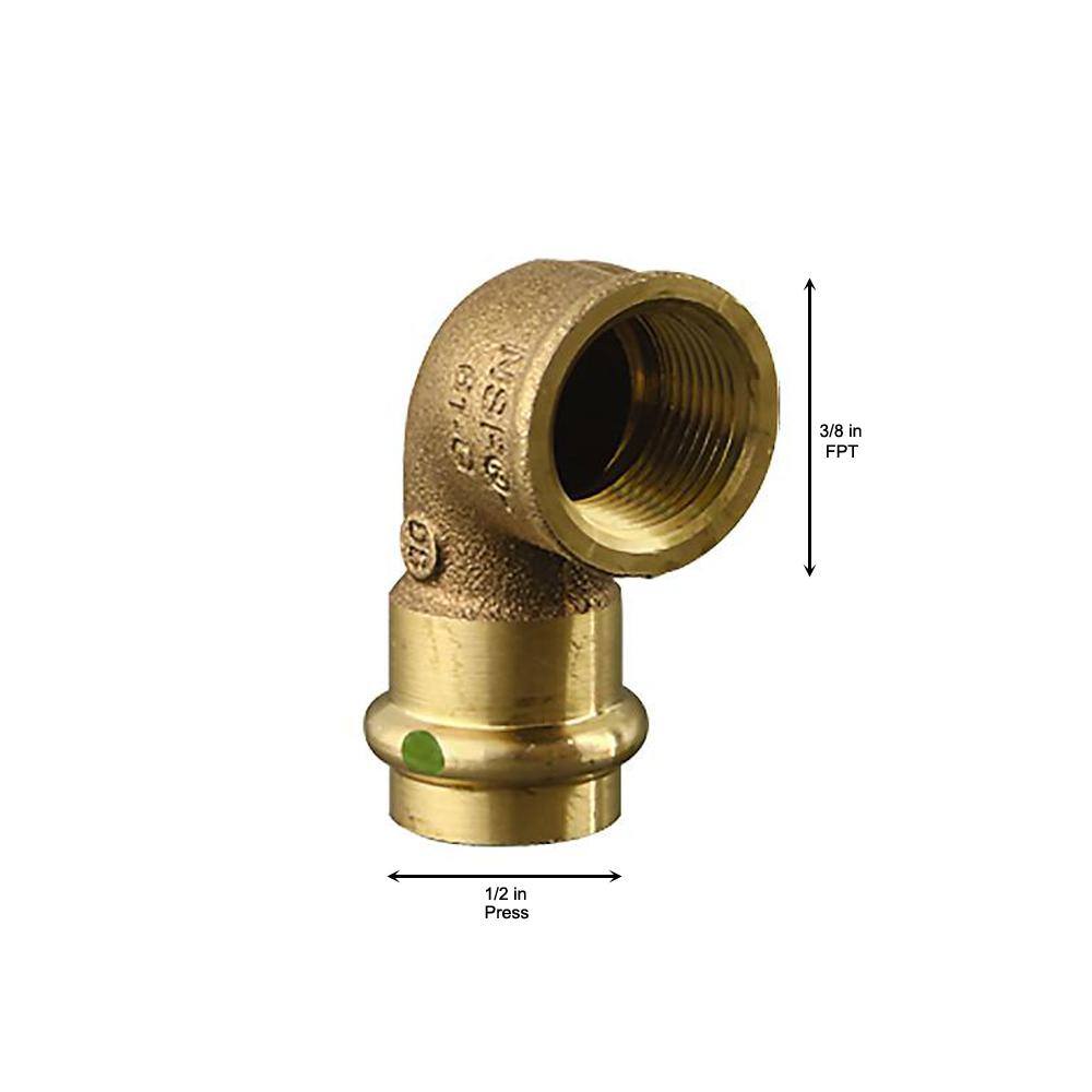 Viega ProPress 1/2 in. Press x 3/8 in. FPT Zero-Lead Bronze 90Â° Reducing Elbow (5-Pack)