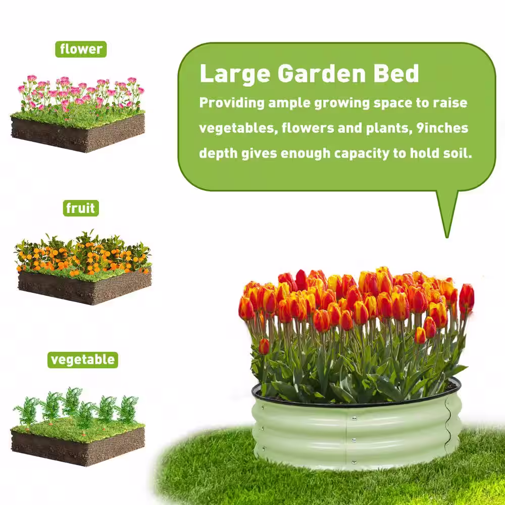 None 9 in. Tall Aluzinc Metal Raised Garden Bed 30 in. Round, Outdoor Garden Planter Box for Vegetable Flower Herb