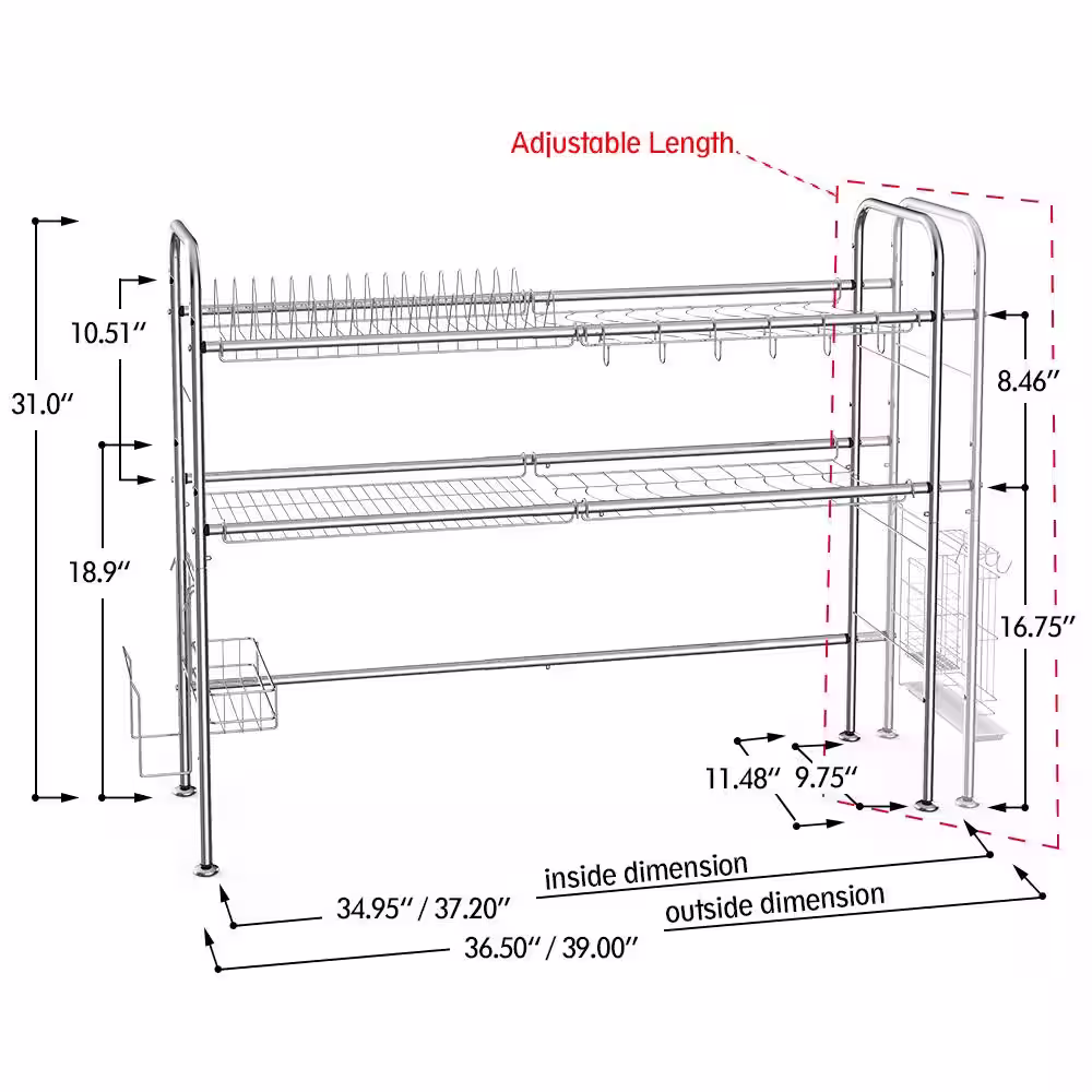 None Silver 2-Tier Adjustable Stainless Steel Dish Racks