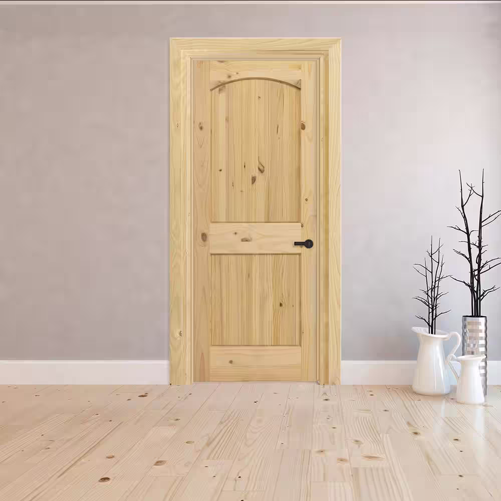 Steves & Sons 30 in. x 80 in. Universal 2-Panel Archtop Unfinished Knotty Pine Wood V-Groove Interior Door Slab with Bore
