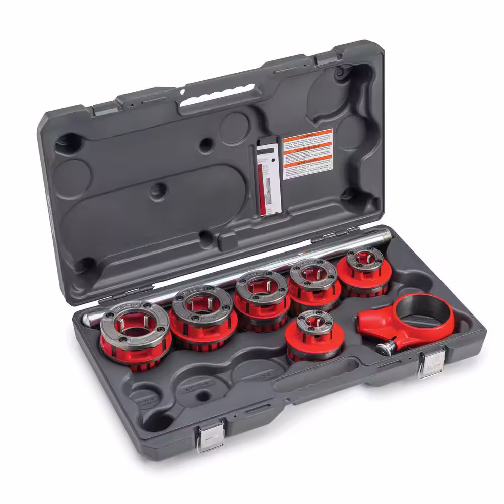 RIDGID 1/2 in. to 2 in. 12-R Manual Exposed Ratchet NPT Pipe Threading Set (6 Die Heads, Alloy Dies, Ratchet/Handle + Case)