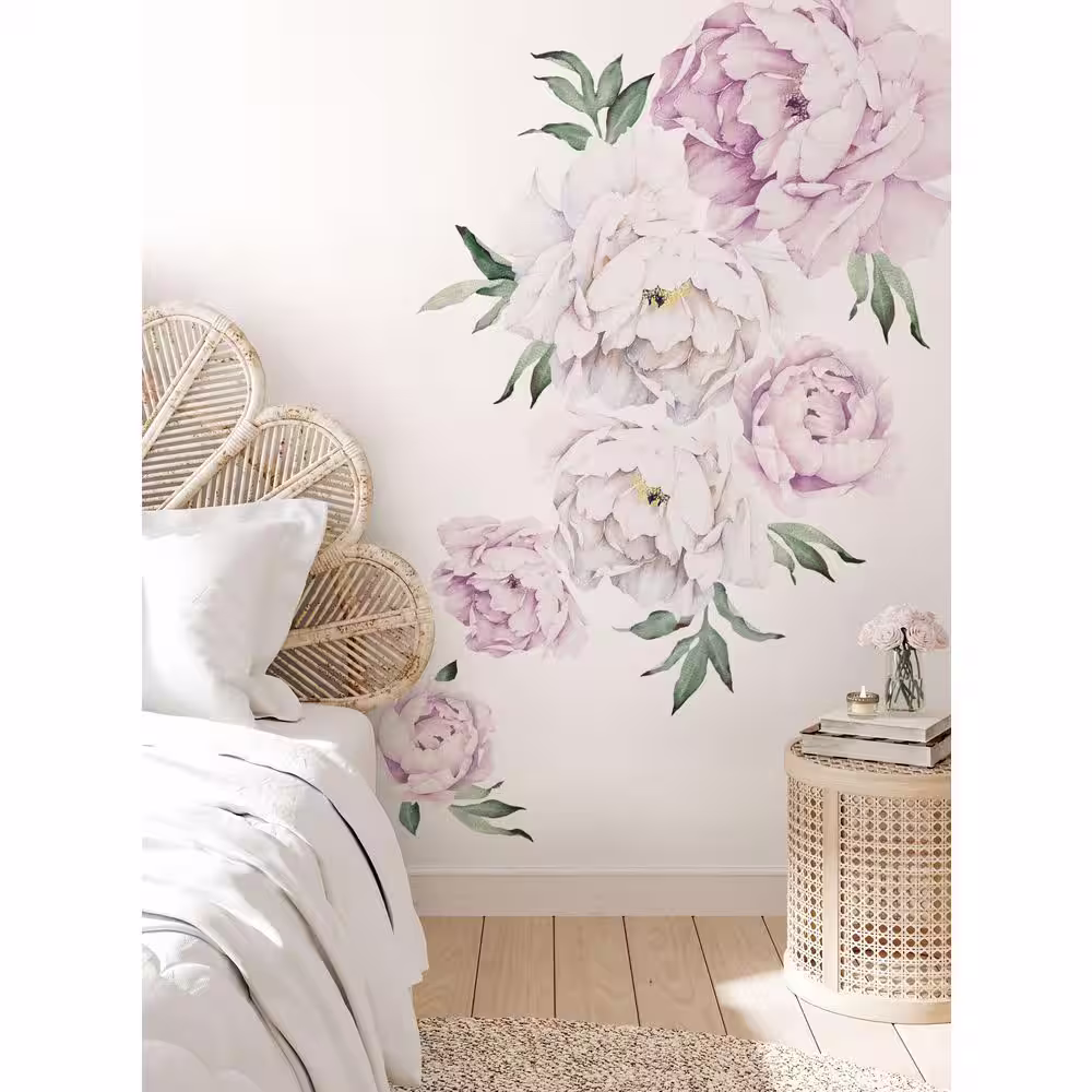 None Blushing Peonies Vinyl Wall Sticker Flowers Wall Mural (Set of 6)
