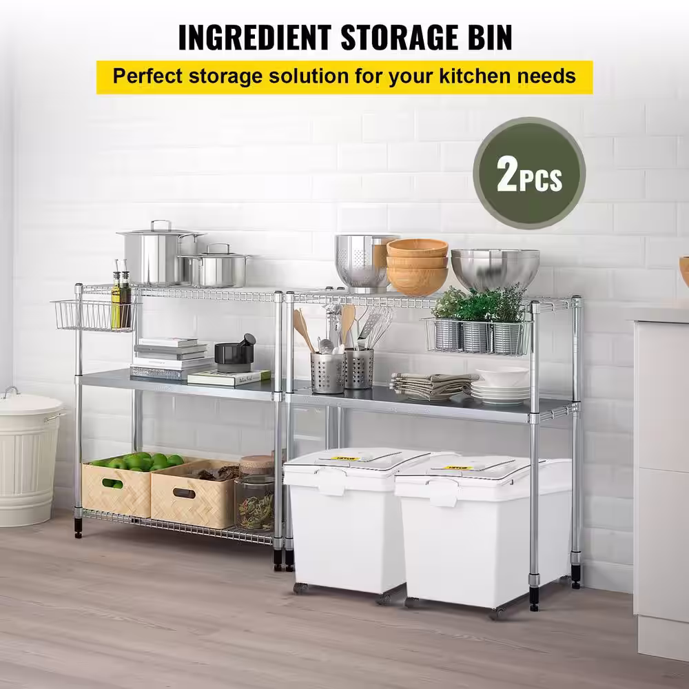 VEVOR 10.5 gal. Ingredient Bin 2 Pcs/Set Ingredient Storage Bin with Wheels PP Material Flour Bins with Scoop and Slide Lid