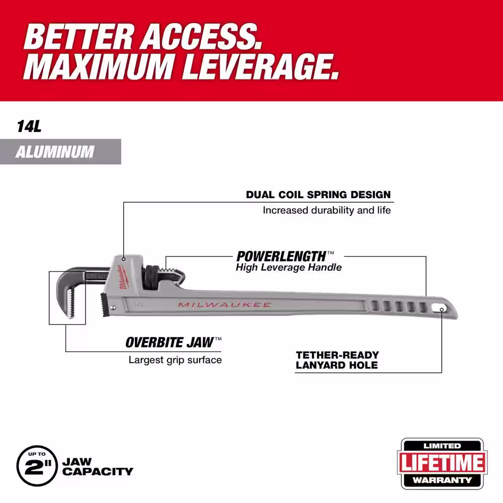 Milwaukee 14 in. Aluminum Pipe Wrench with Power Length Handle