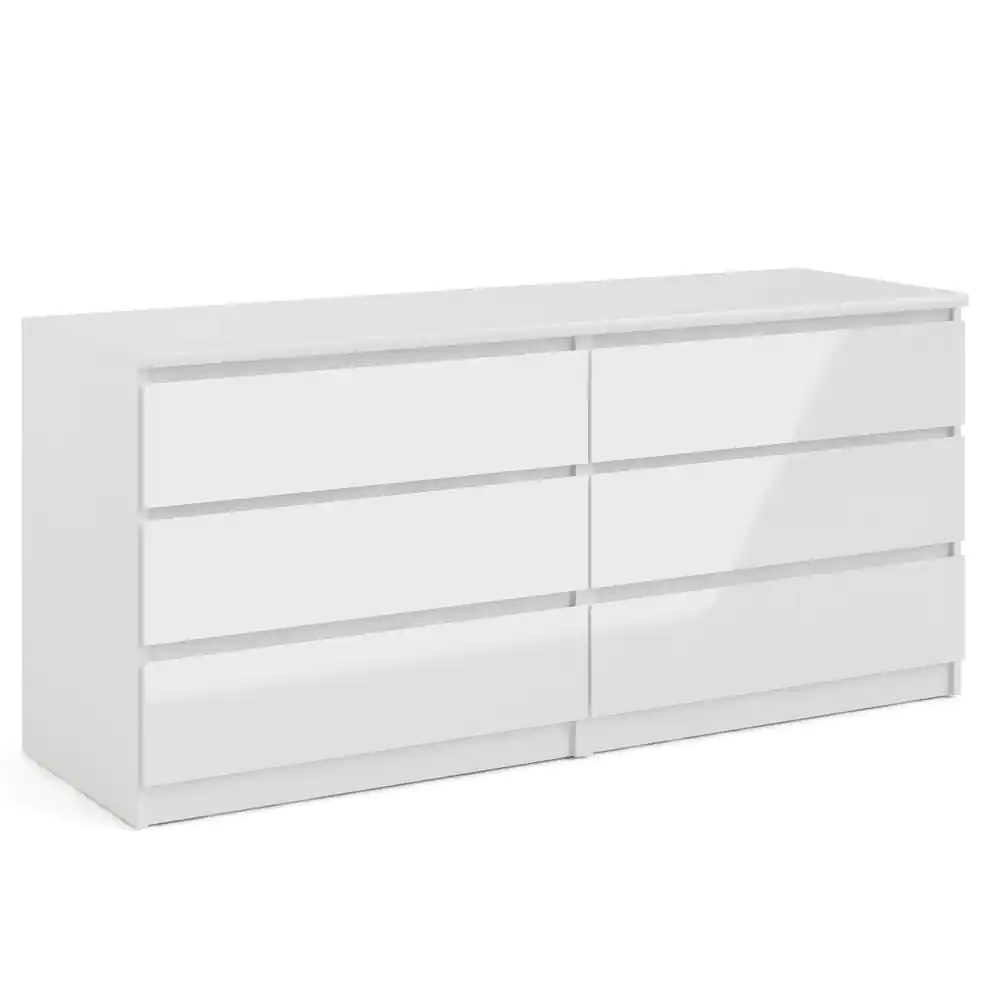 Tvilum Scottsdale 6-Drawer White High Gloss Double Dresser 27.60 in. H x 60.55 in. W x 19.69 in. D