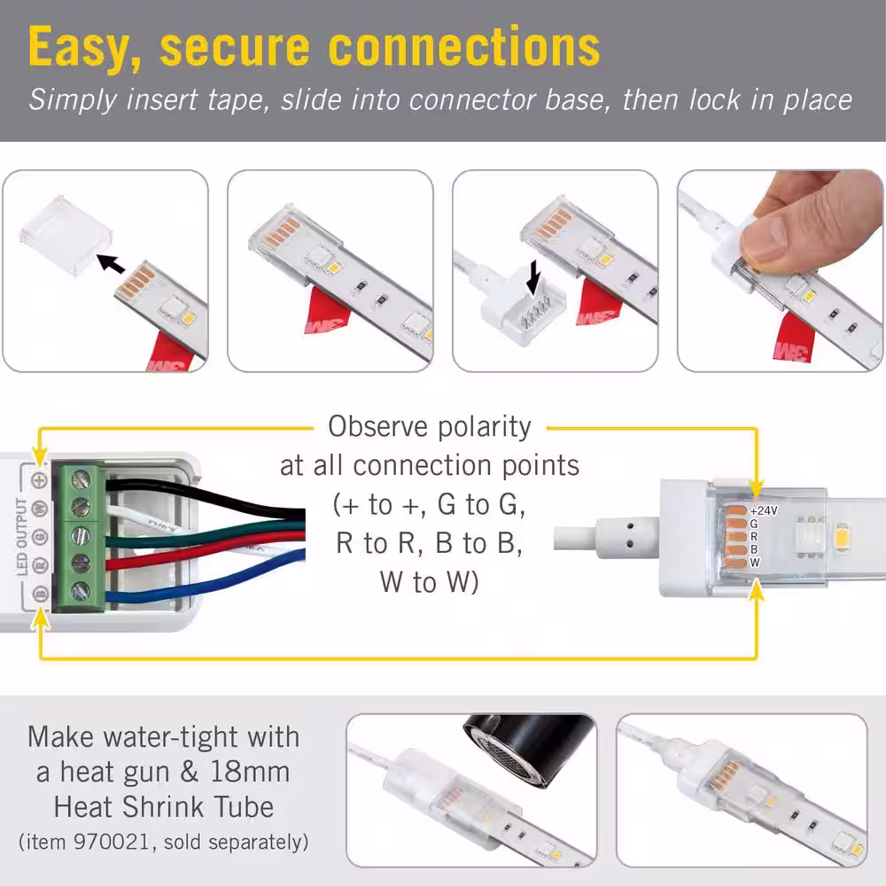Armacost Lighting 12 in. 5-Pin RGB+W Wire Lead Connector Cord for IP67 Tape Light (2-Pack)