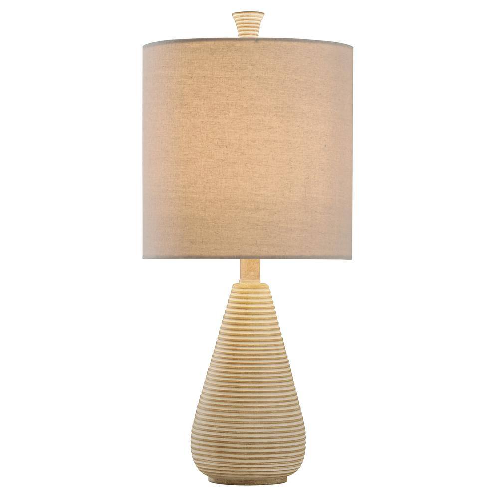 StyleCraft 24 in. Beige Table Lamp with Cream Hardback Fabric Shade