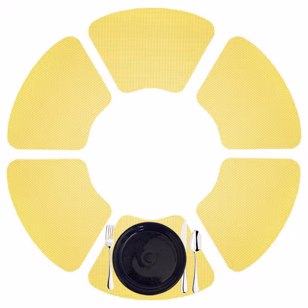 Kraftware Fishnet 19 in. x 13 in. Yellow PVC Covered Jute Wedge Placemat (Set of 6)