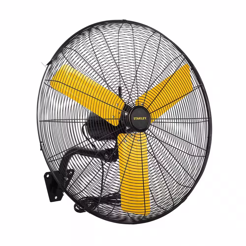 Stanley 24 in. Indoor Yellow High Velocity 3-Speed Switch On Wall Mount Fan