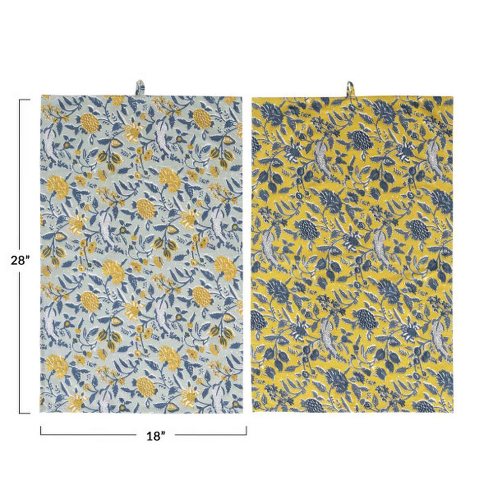 Storied Home Multicolor Floral Pattern Cotton Tea Towels (Set of 2)
