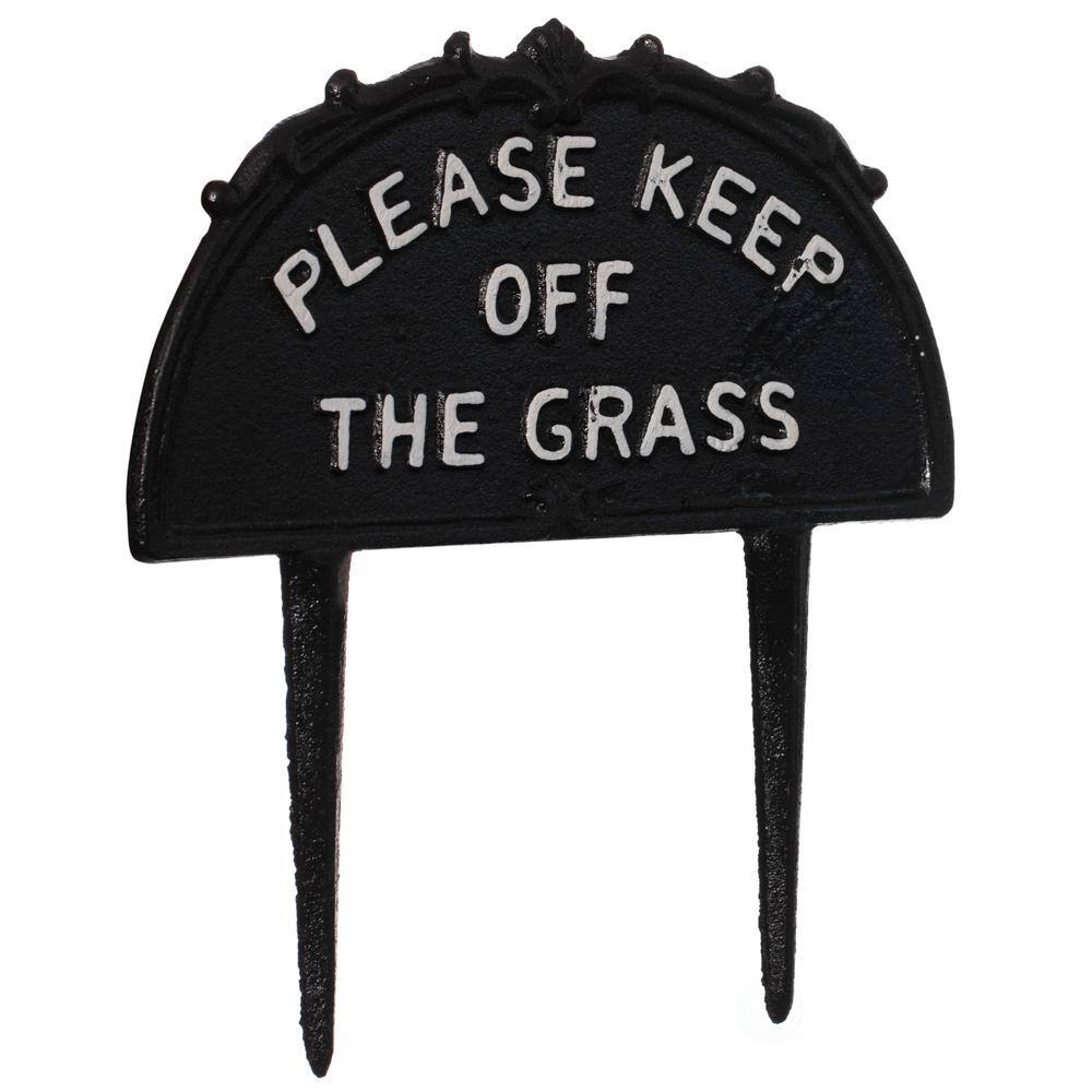 Gardenised Black Decorative Please Keep Off Grass Post Outdoor Warning Ground Cast Iron Stake