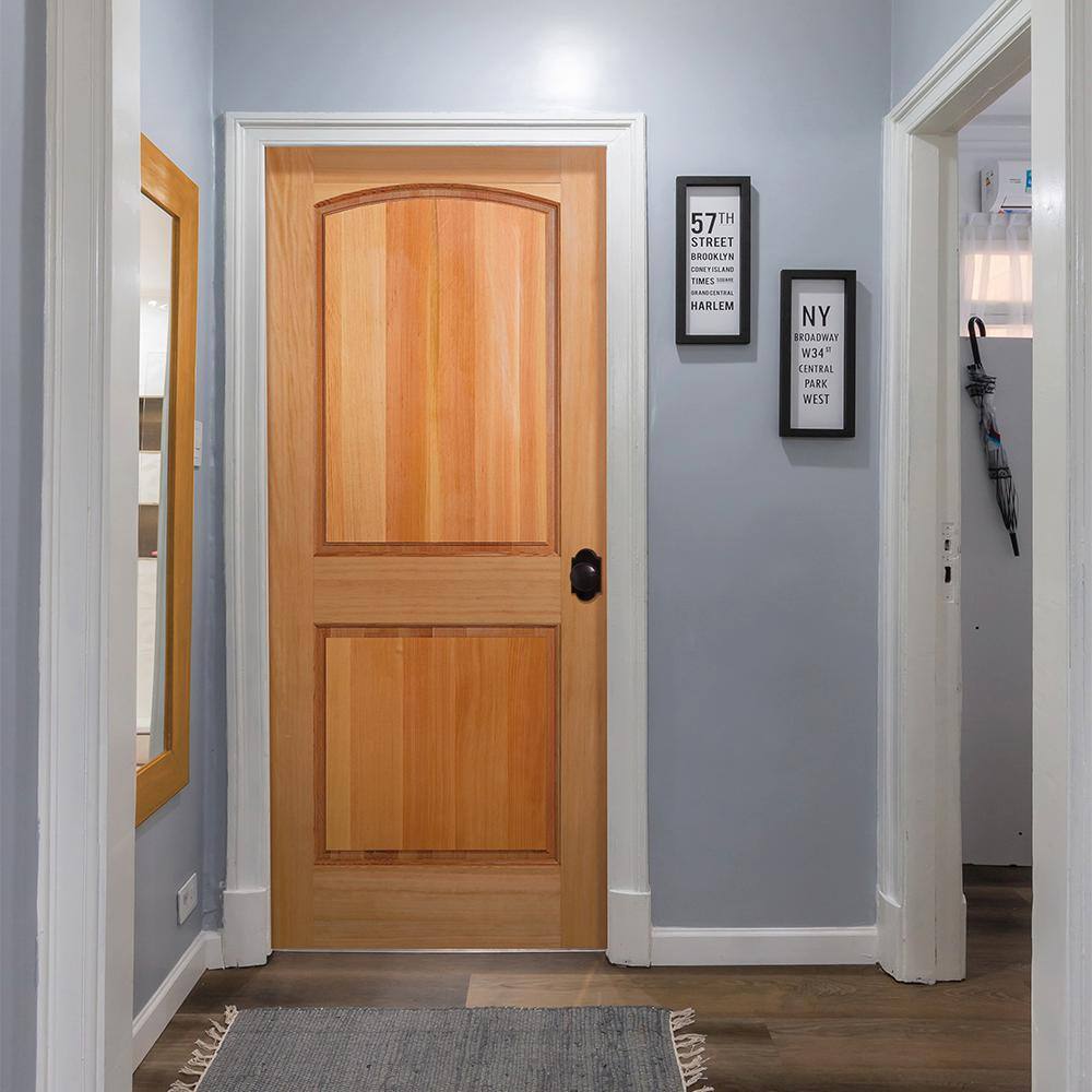 Builders Choice 36 in. x 80 in. 2 Panel Arch Top Raised Panel Ovolo Sticking Solid Core Unfinished Fir Wood Interior Door Slab
