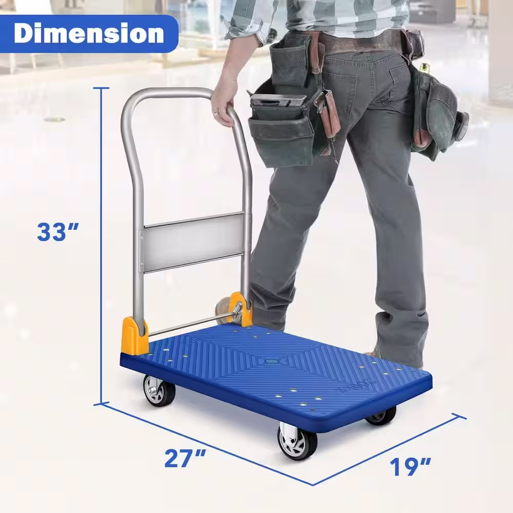 None Blue Metal Foldable Platform Truck with 440lb Weight Capacity and 360 Degree Swivel Wheels