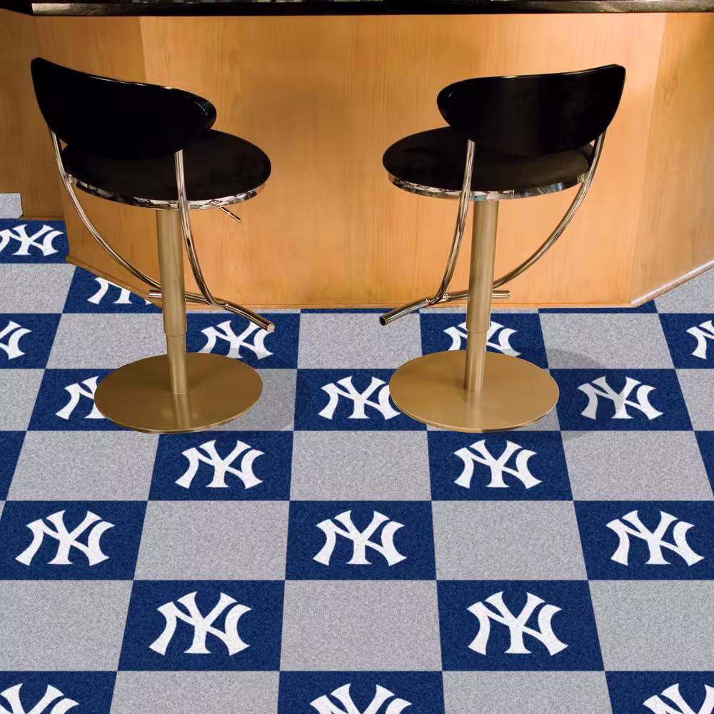 FANMATS New York Yankees Blue Residential 18 in. x 18 in. Peel and Stick Carpet Tile (20 Tiles/Case) 45 sq. ft.