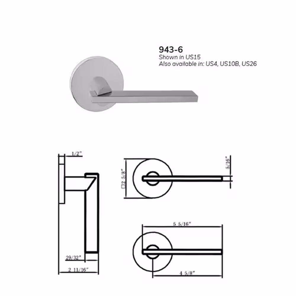 None Bravura Raleigh 943-6 Privacy (Bed/Bath) Privacy Door Lever Bright Chrome w/ round trim