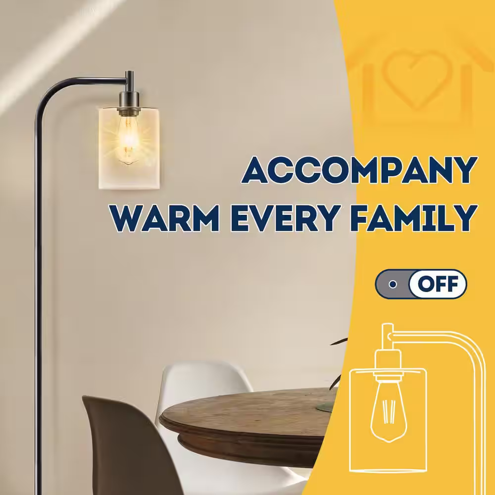 FestaLed 66 in. Black Industrial Floor Lamp with Glass Shade, Tall Standing Lighting with Foot Switch