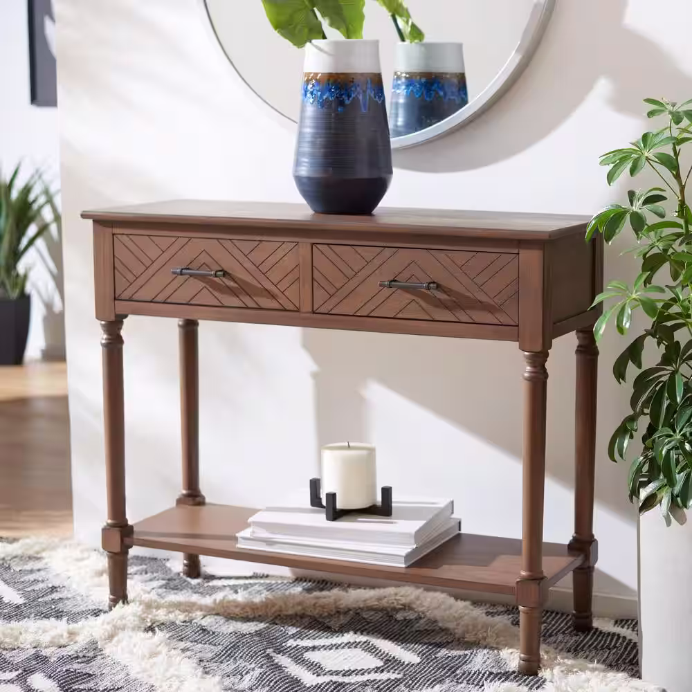 SAFAVIEH Peyton 2-Drawer Brown Wood Console Table