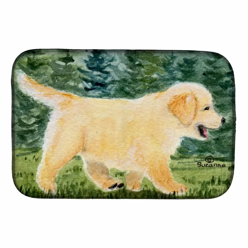 Caroline's Treasures 14 in. x 21 in. Multicolor Golden Retriever Dish Drying Mat