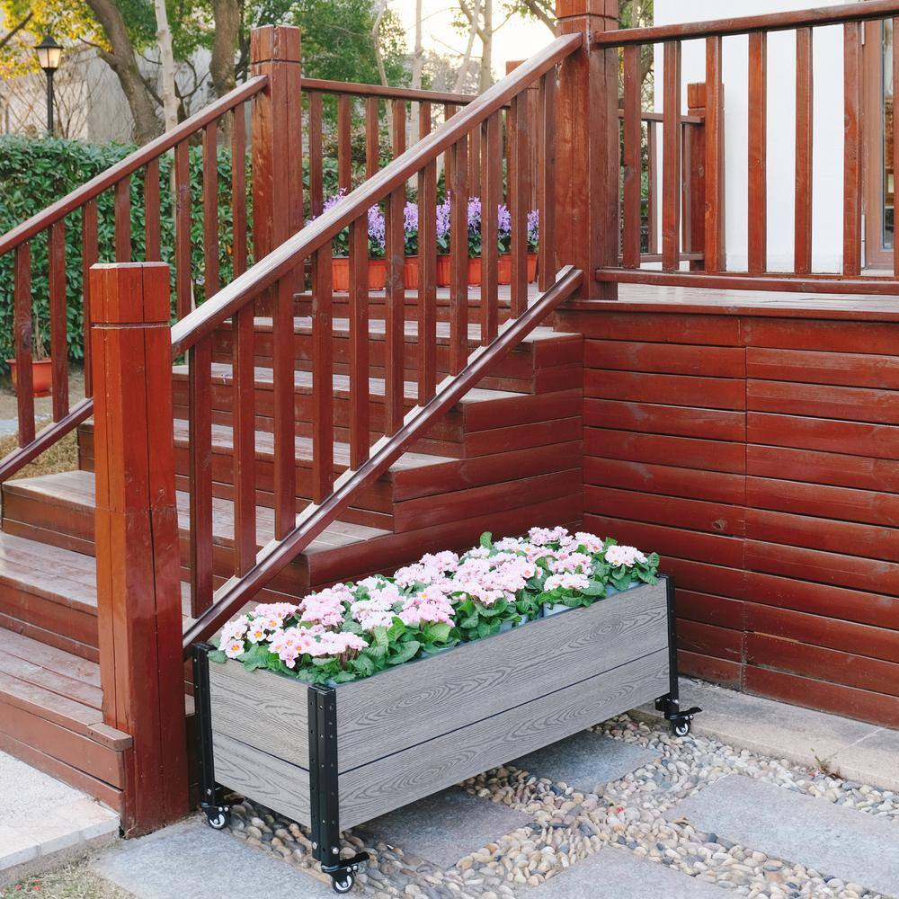 EverBloom 19 in. D x 17 in. H x 45 in. W Grey and Black Composite Board and Steel Mobile Deckside Planter Box Raised Garden Bed