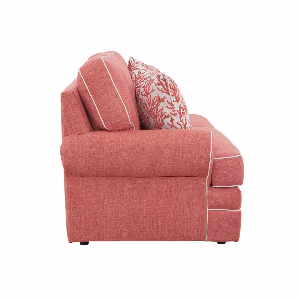 American Furniture Classics Coral Springs 69 in. W Coral Fabric 2-Seater Loveseat with 2-Accent Pillows
