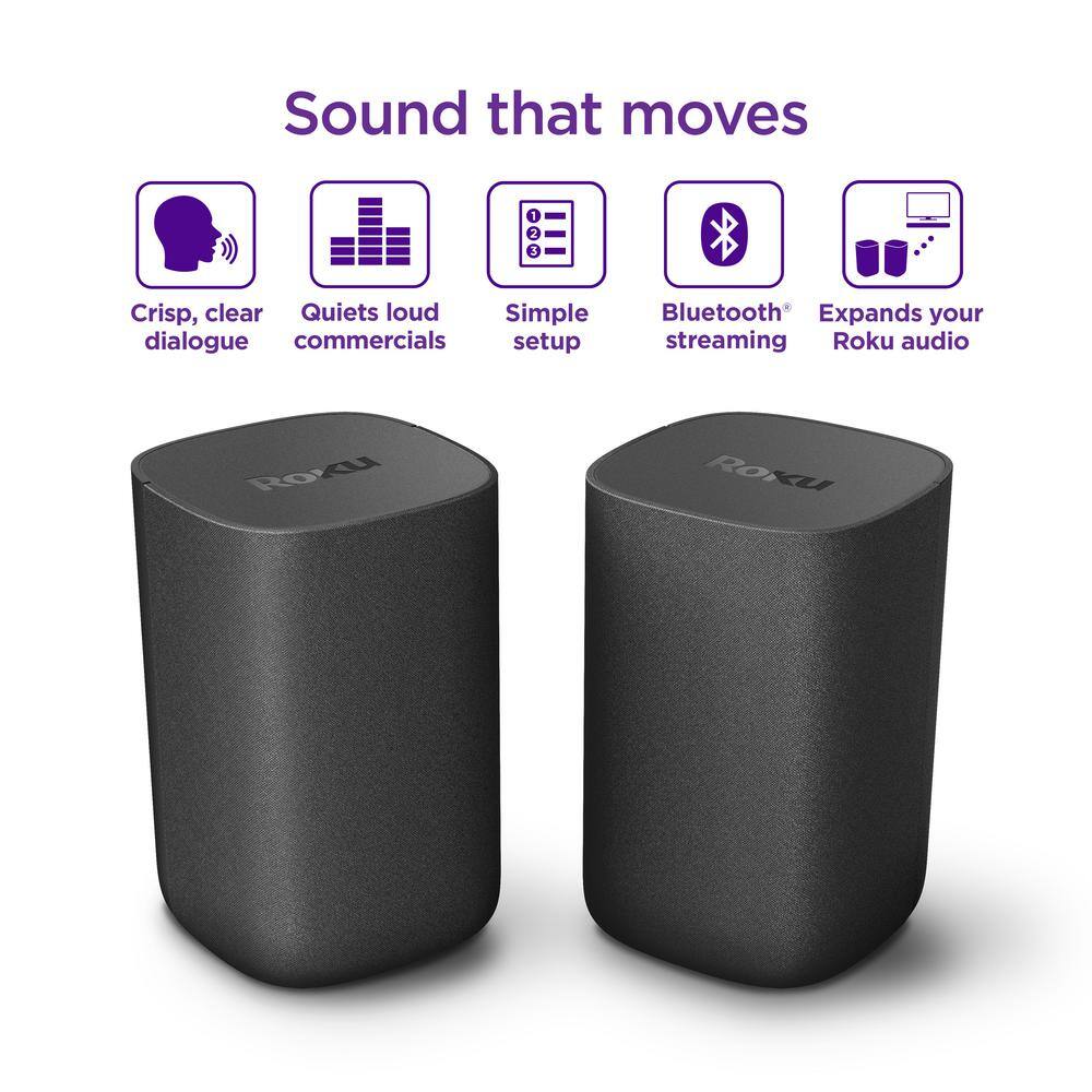 Roku Wireless Speakers Surround Sound System for Roku TV with 2 Speakers in Black