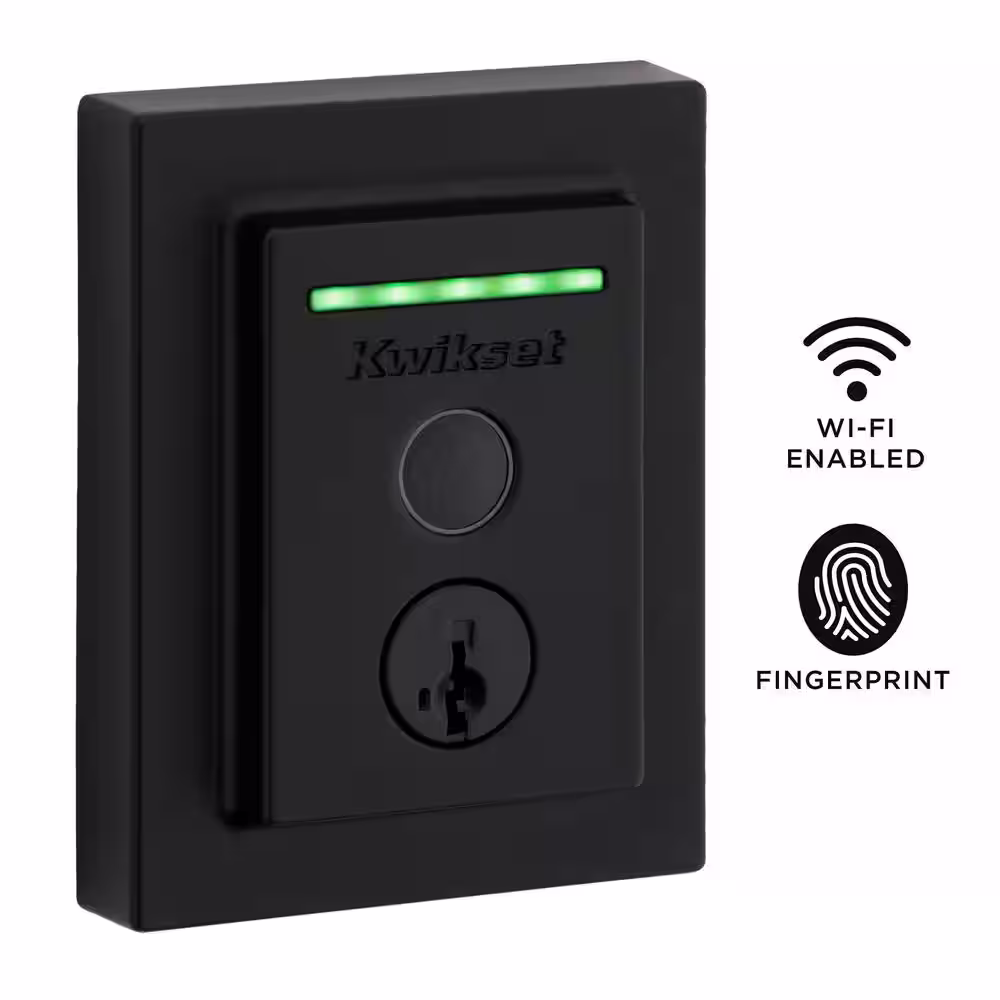 Kwikset Halo Touch Matte Black CNT Fingerprint WiFi Elec Smart Lock Deadbolt Feat SmartKey Security with San Clemente Handleset