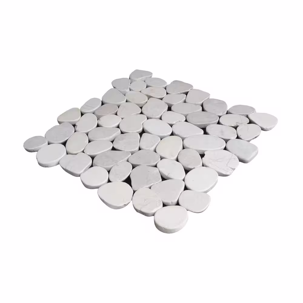 TILE CONNECTION Sliced Pebble Tile White 11-1/4 in. x 11-1/4 in. x 9.5 mm Mesh-Mounted Mosaic Tile (9.61 sq. ft. / case)