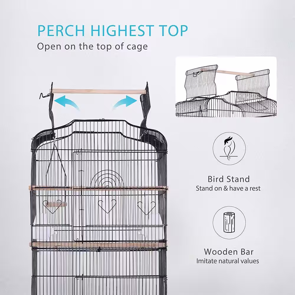 VIVOHOME 59.8 in. Wrought Iron Bird Cage with Play Top and Rolling Stand
