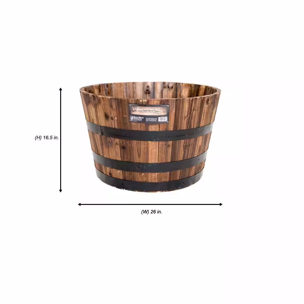 None 25 in. Dia x 16 in. H Burnt Acacia Wood Whiskey Barrel