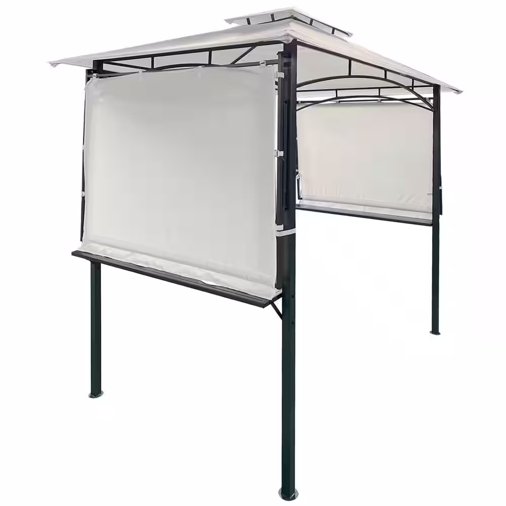None 13 ft. L x 4.5 ft. W White Steel Double Tiered Backyard Patio BBQ Grill Gazebo with Bar Counters and Extendable Shades