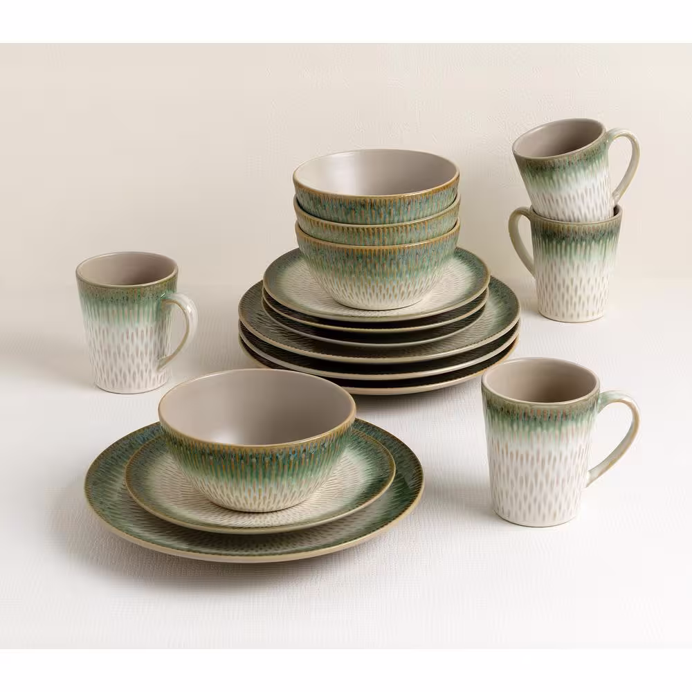 Lorren Home Trends 16-Piece Green Drop Stoneware Set (Service for 4)