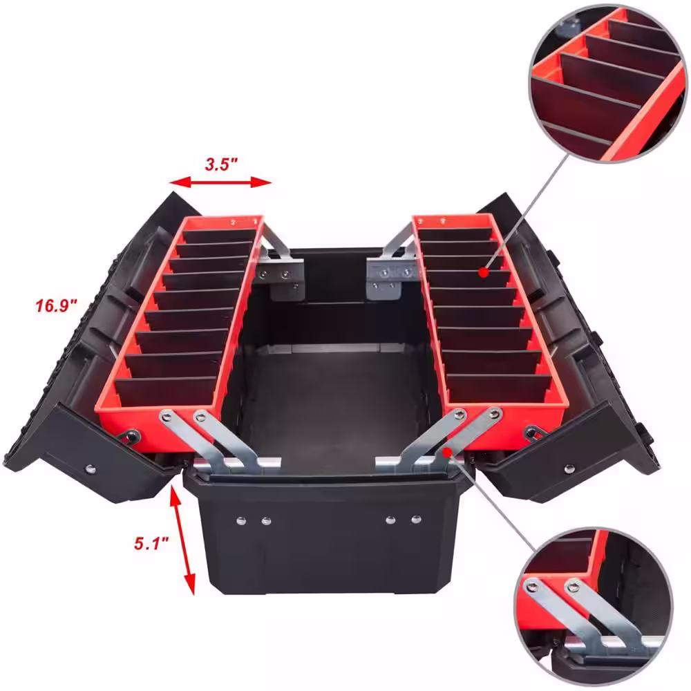 Big Red 19 in. Plastic Foldable Portable Tool Box with Storage Dividers