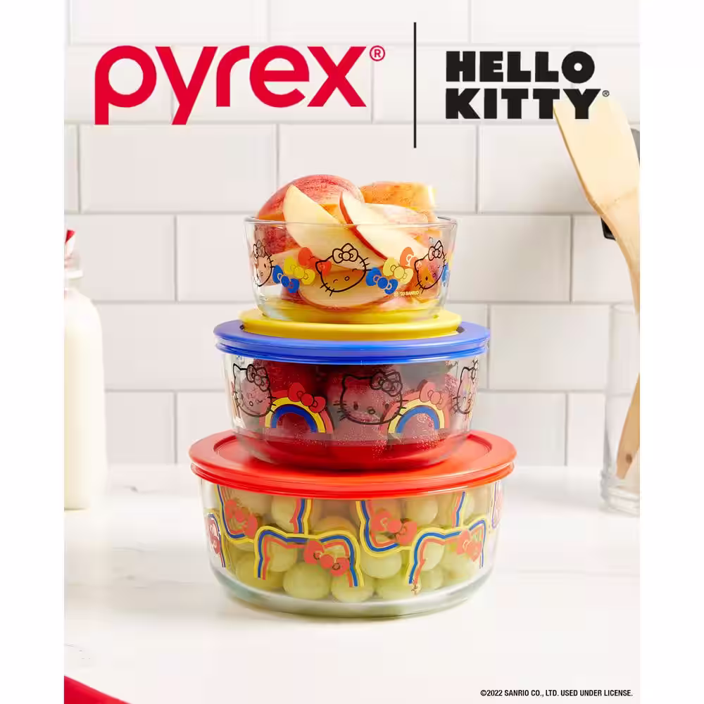 Pyrex 6-piece Glass Food Storage Set: Hello Kitty, Ribbons and Bows