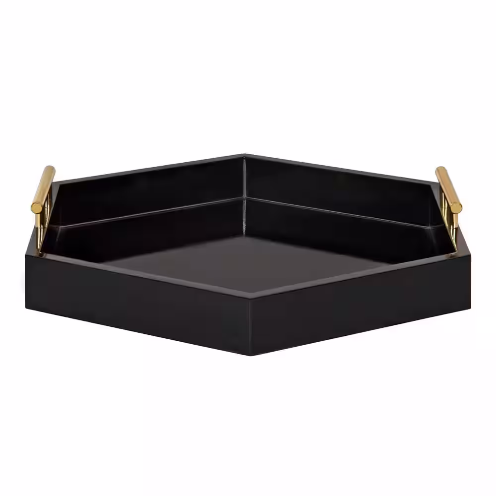 Kate and Laurel Lipton 18 in.x 18 in. Black/Gold Hexagon Decorative Tray