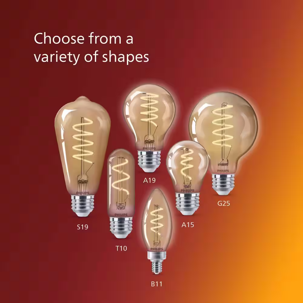 Philips 60-Watt Equivalent A19 Spiral Filament E26 Base LED Vintage Edison LED Light Bulb 2000K Amber (1-Pack)