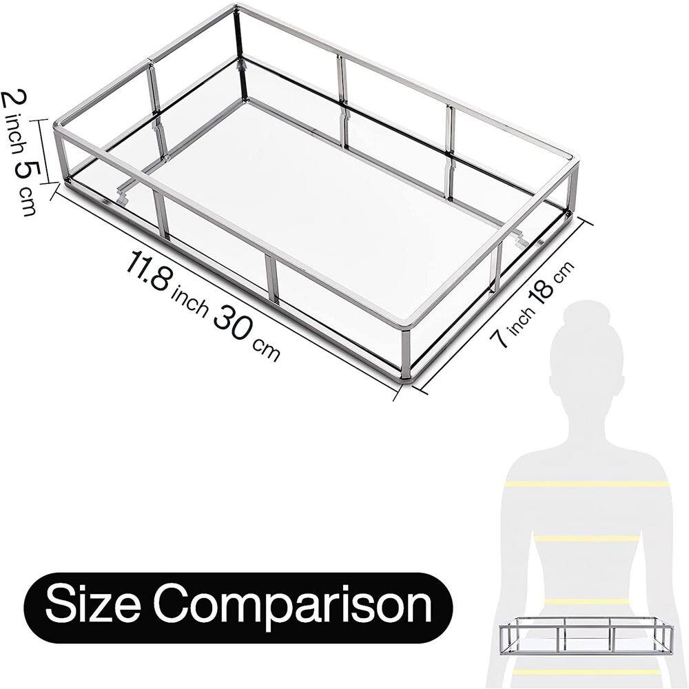 None 9.45 in. W x 14.17 in. L Rectangular Silver Glass Decorative Trays Vanity Trays